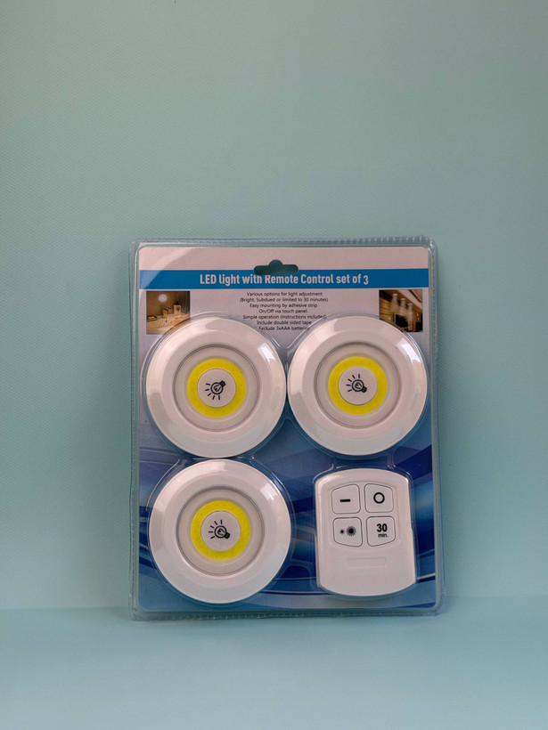 چراغ زیر کابینتی ریموت دار اورجینال 3in1 بسته 3 عددی | نور LED مهتابی و تایمر