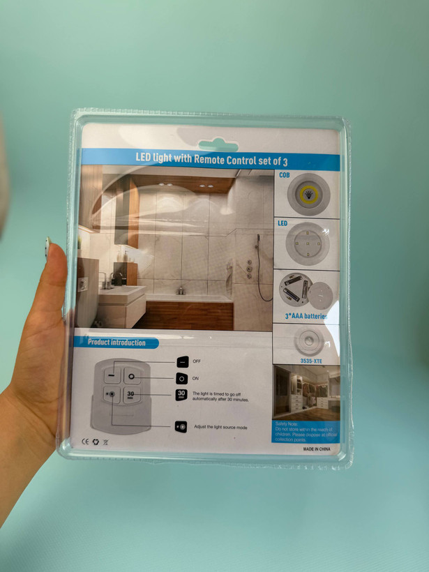 چراغ زیر کابینتی ریموت دار اورجینال 3in1 بسته 3 عددی | نور LED مهتابی و تایمر